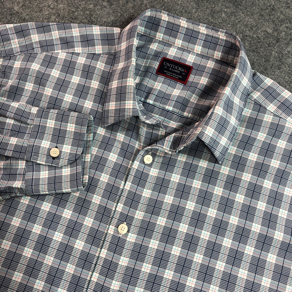 UNTUCKit Mens Button Down Shirt XL Navy Plaid Burklin Performance Stretch